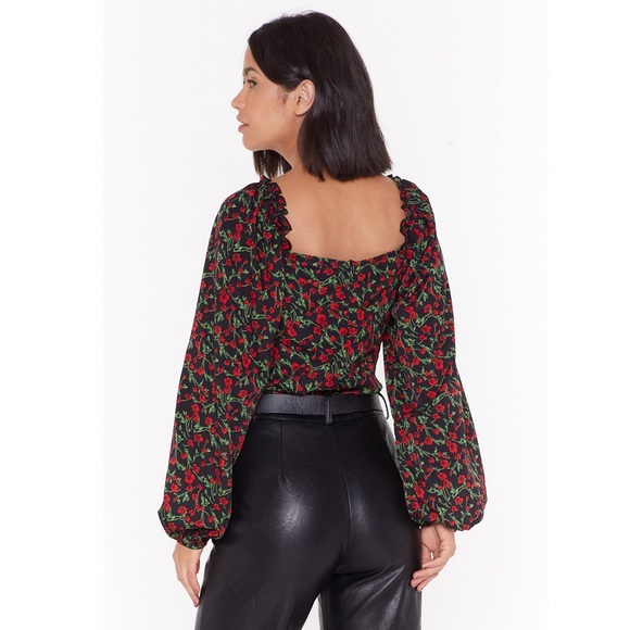 NWOT Nasty Gal Disty Rose Print Cupped Bodysuit - Picture 3 of 4